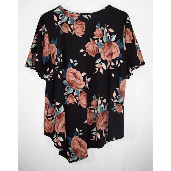 NEW Avenue 22/24 Floral Asymmetrical Short Flutter Sleeves Top - Picture 8 of 14